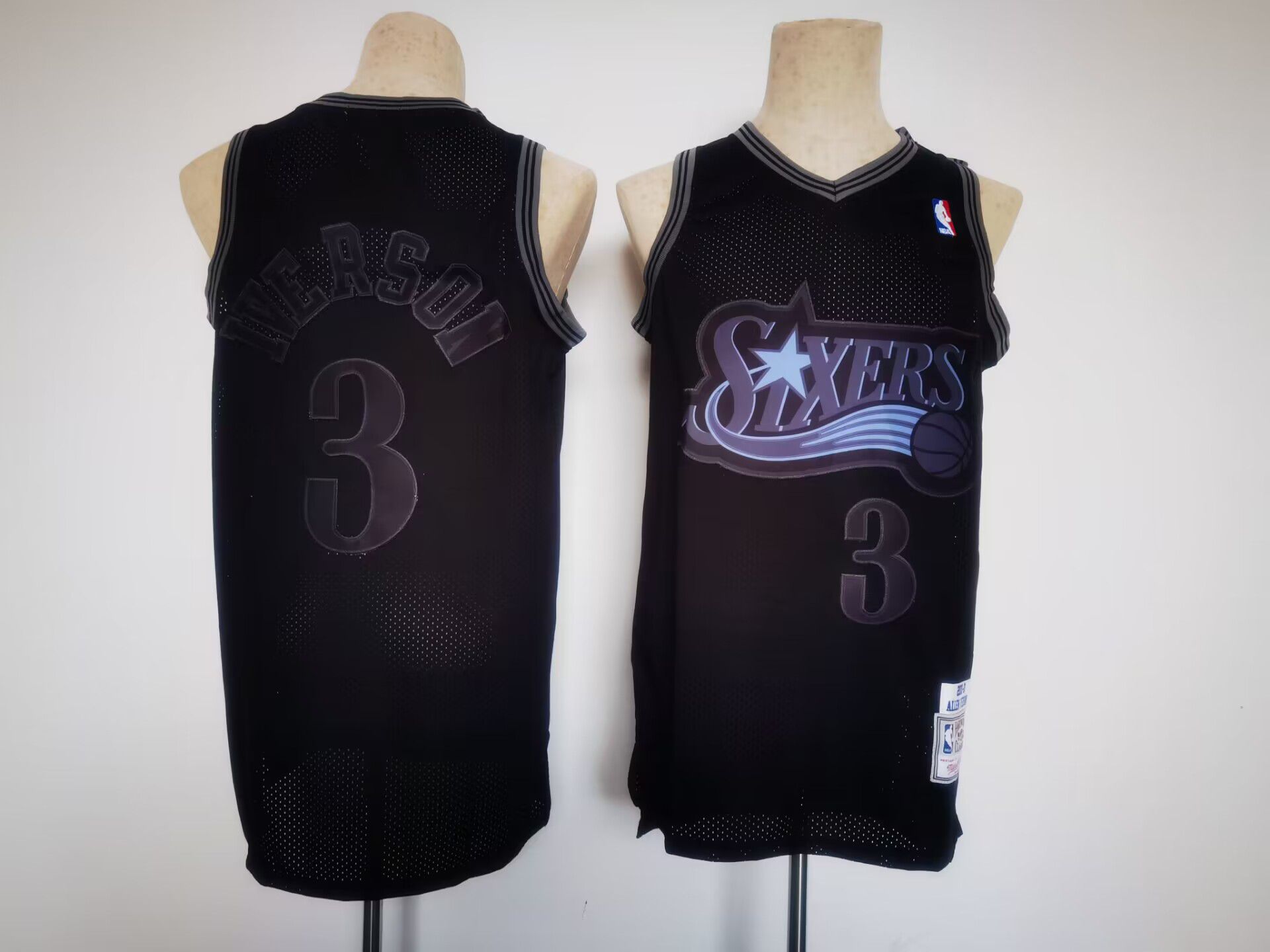 Men Philadelphia 76ers 3 Iverson Black Throwback NBA Jersey